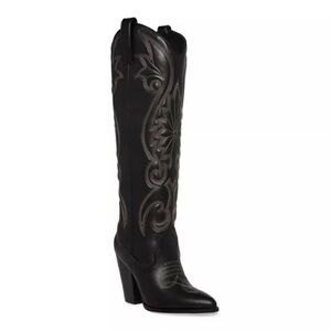 Steve Madden Lasso Black Embroidered Heeled Western Boots